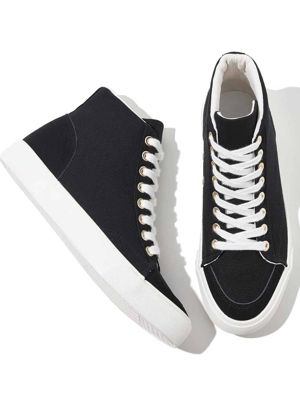 Black High-Top Canvas Sneakers with White Accents